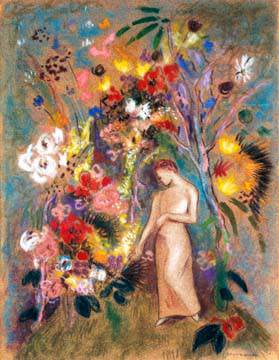 Frauengestalt in Blumen von Odilon Redon