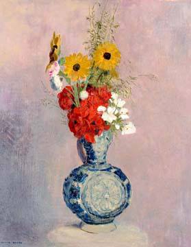 Blumenstrauß in blauer Vase von Odilon Redon