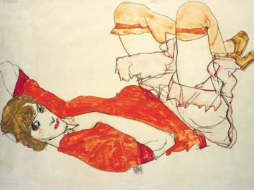 Wall in roter Bluse mit erhob. von Egon Schiele