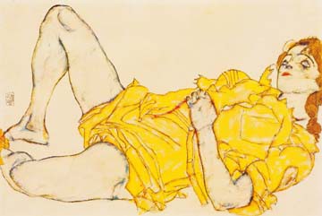 Liegende Frau im gelben Kleid von Egon Schiele