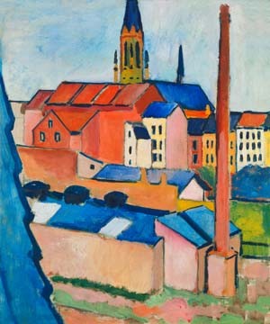 Marienkirche in Bonn mit Häusern von August Macke