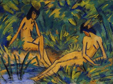 Sitzende Mädchen am Wasser von Otto Mueller