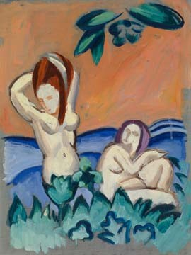 Nackte Mädchen auf Blumenwiese von August Macke
