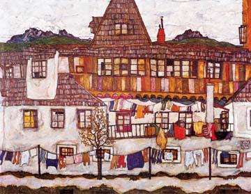Häuser mit trockener Wäsche von Egon Schiele