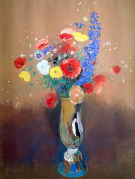 Feldblumenstrauß in hoher Vase von Odilon Redon