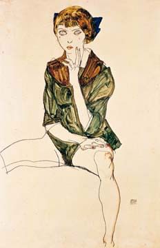 Mädchen mit grünem Hemd von Egon Schiele