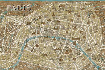 Monuments of Paris Map - Blue von Wild Apple Portfolio