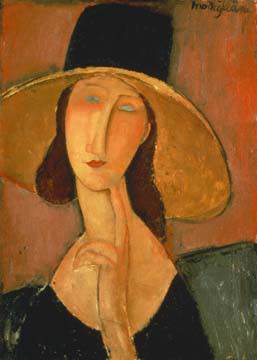 Jeanne Hebuterne mit großem Hut von Amadeo Modigliani