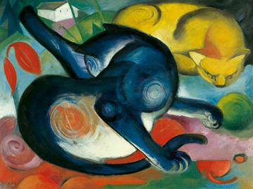 Zwei Katzen, blau und gelb von Franz Marc